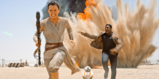 Daisy Ridley and John Boyega in "Star Wars: Episode VII -- The Force Awakens"