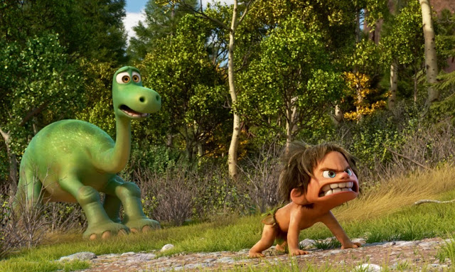 A giant lizard and his boy, in Pixar's "The Good Dinosaur"