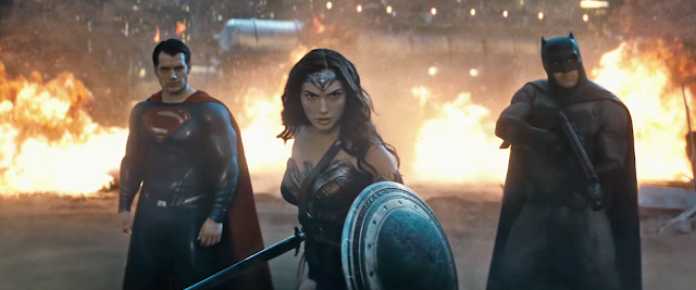 Henry Cavill as Superman, Gal Gadot as Wonder Woman, and Ben Affleck as Batman in "Batman v Superman: Dawn of Justice"