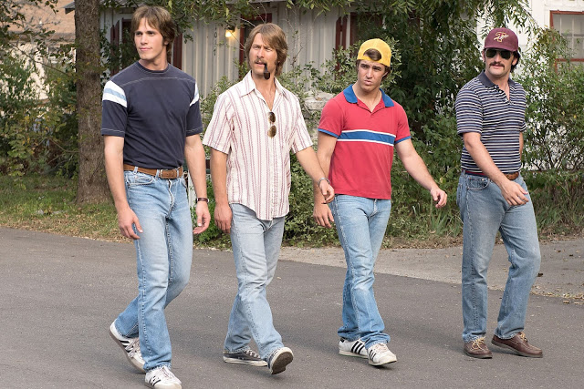 Blake Jenner, Glen Powell, Temple Baker, and Tyler Hoechlin in Richard Linklater's "Everybody Wants Some!!"