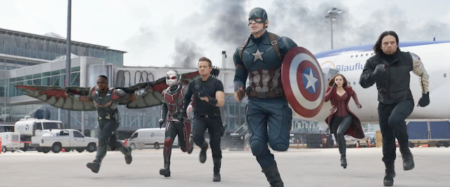 A host of heroes charges the field in "Captain America: Civil War"