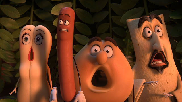 Kristen Wiig, Seth Rogen, Edward Norton, and David Krumholtz as foods in "Sausage Party"