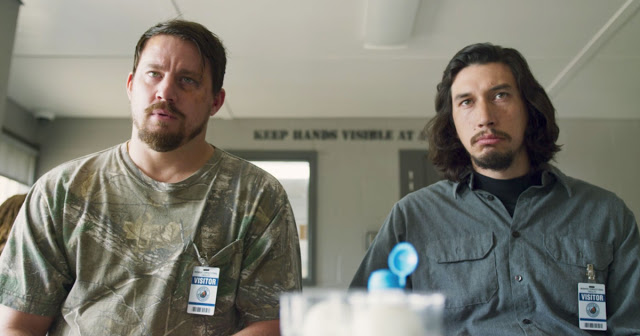 Channing Tatum and Adam Driver plan a robbery in "Logan Lucky"