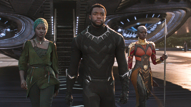 Lupita Nyong'o, Chadwick Boseman, and Danai Gurira in "Black Panther"