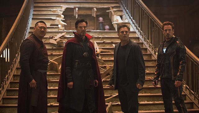 Benedict Wong, Benedict Cumberbatch, Mark Ruffalo, and Robert Downey Jr. in "Avengers: Infinity War"