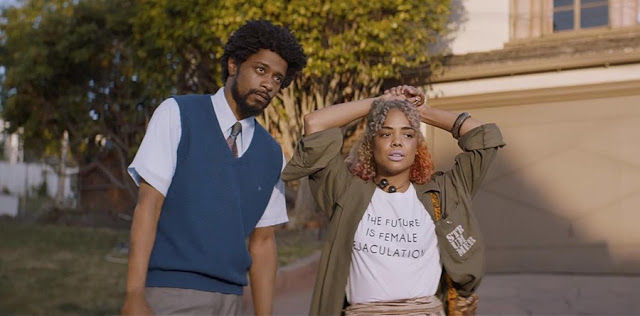Lakeith Stanfield and Tessa Thompson in "Sorry to Bother You"