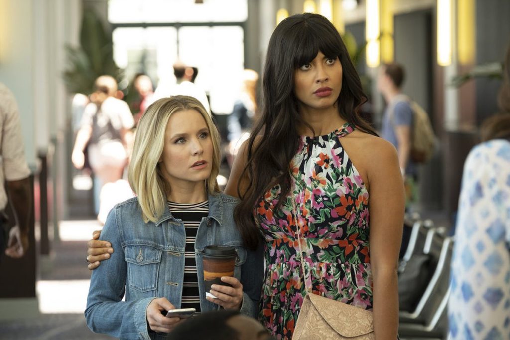 Kristen Bell and Jameela Jamil in "The Good Place".