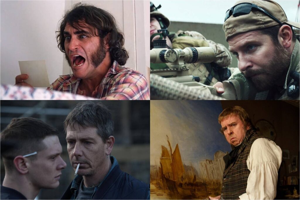 Joaquin Phoenix in "Inherent Vice"; Bradley Cooper in "American Sniper"; Jack O'Connell and Ben Mendelsohn in "Starred Up"; Timothy Spall in "Mr. Turner"