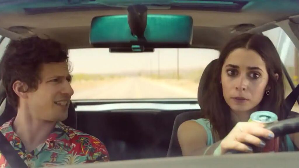 Andy Samberg and Cristin Milioti in "Palm Springs"