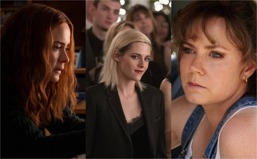 Sarah Paulson in "Run"; Kristen Stewart in "Happiest Season"; Amy Adams in "Hillbilly Elegy"