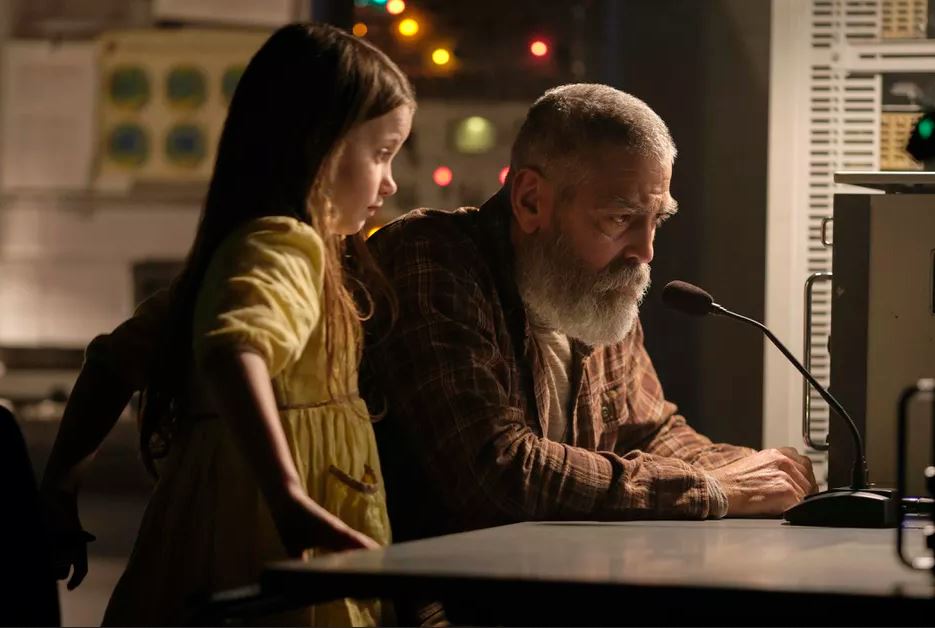 George Clooney and Caoilinn Springall in "The Midnight Sky"