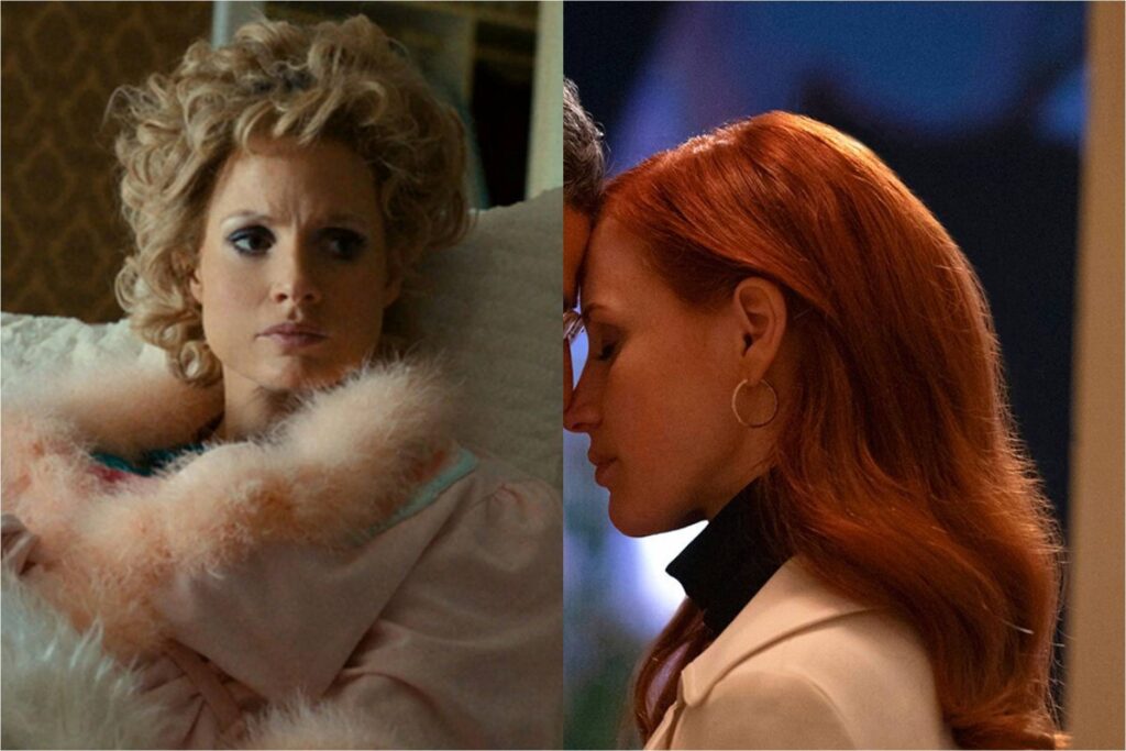 Jessica Chastain in "The Eyes of Tammy Faye" and "Scenes from a Marriage"