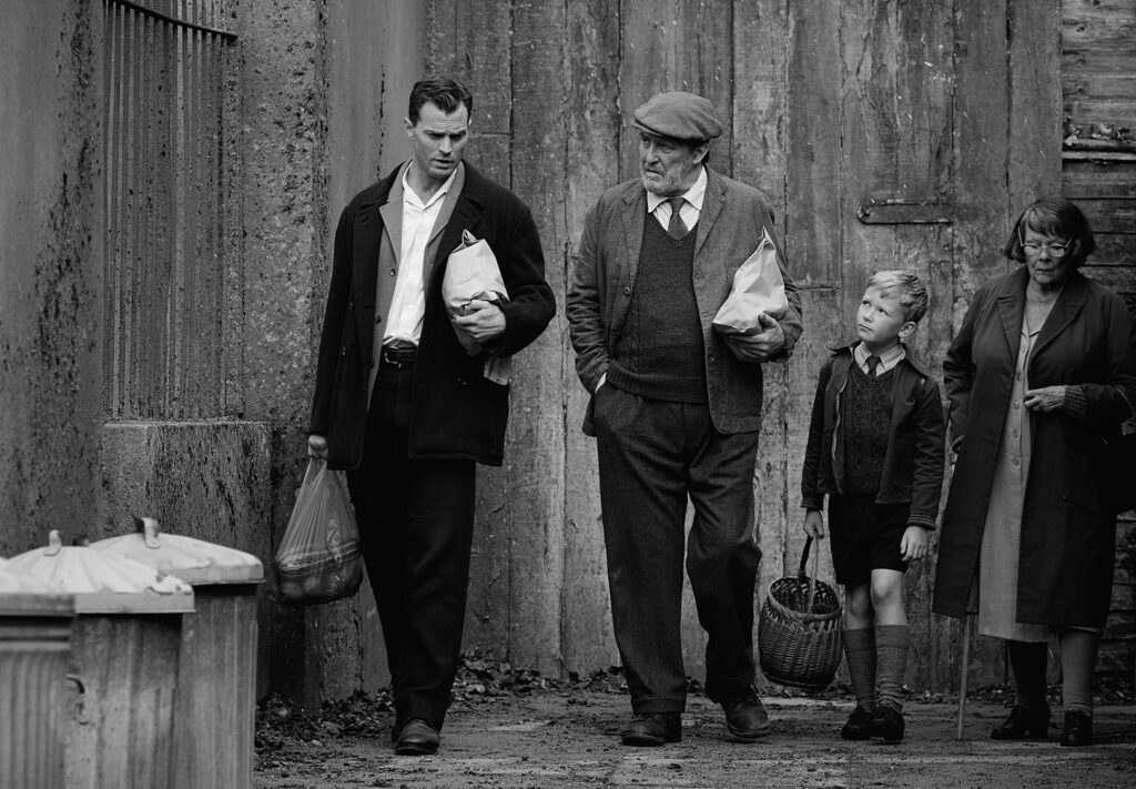 Jamie Dornan, Ciarán Hinds, Jude Hill, and Judi Dench in Belfast