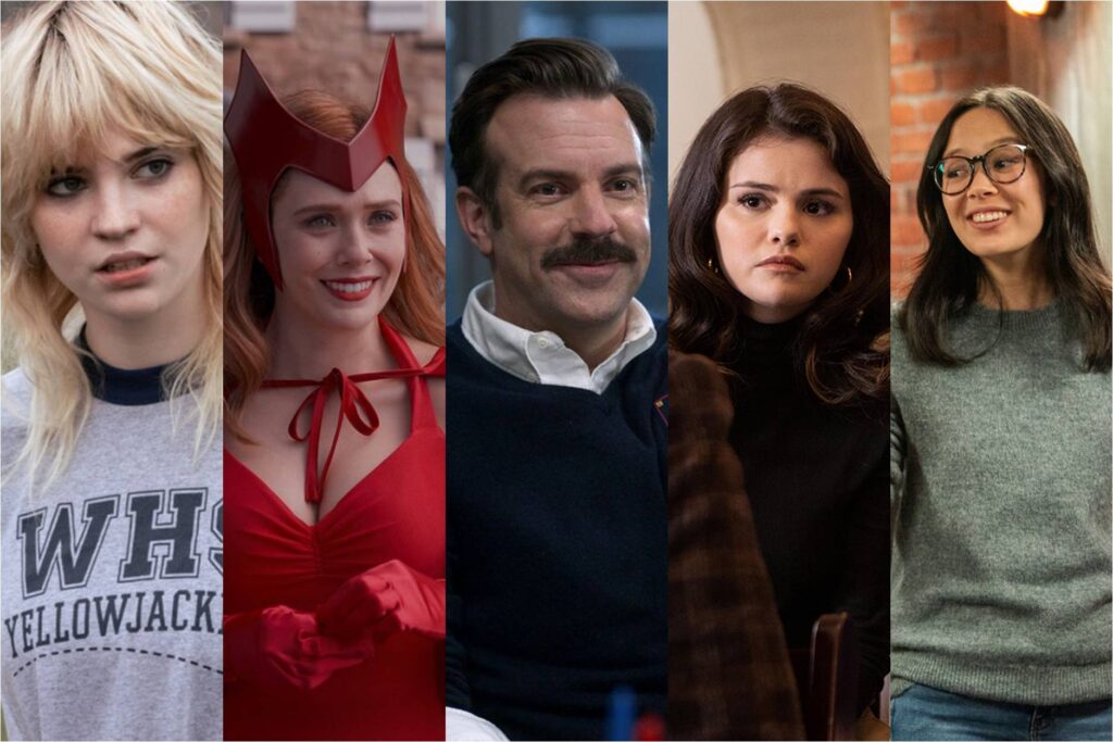 Sophie Thatcher in Yellowjackets; Elizabeth Olsen in WandaVision; Jason Sudeikis in Ted Lasso; Selena Gomez in Only Murders in the Building; Charlotte Nicdao in Mythic Quest