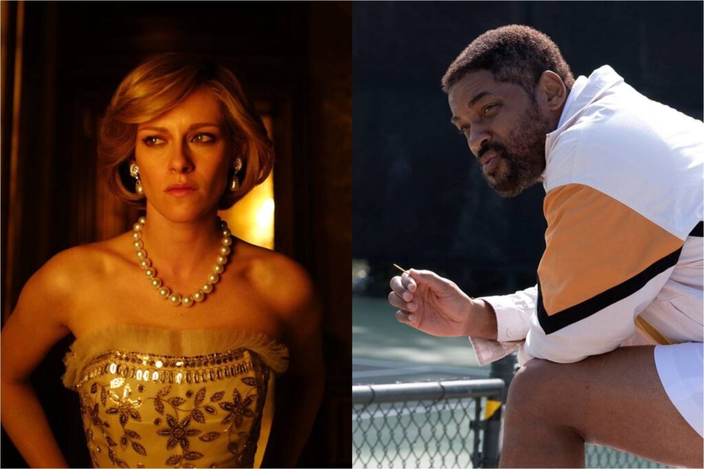 Kristen Stewart in Spencer; Will Smith in King Richard