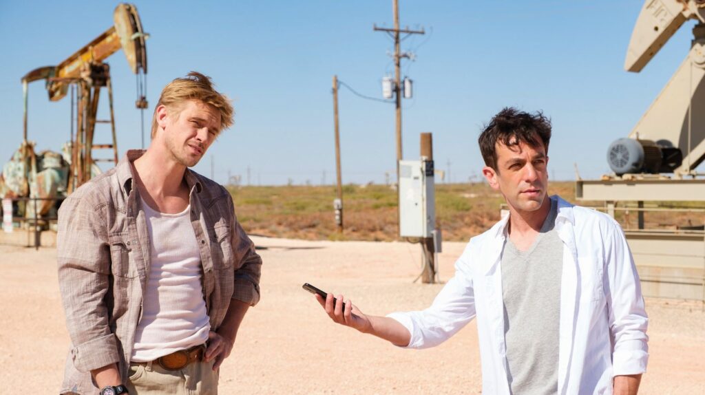 Boyd Holbrook and B.J. Novak in Vengeance