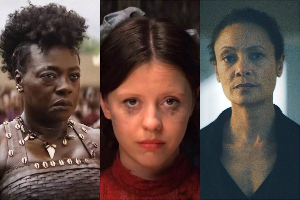 Viola Davis in The Woman King, Mia Goth in Pearl, and Thandiwe Newton in God's Country