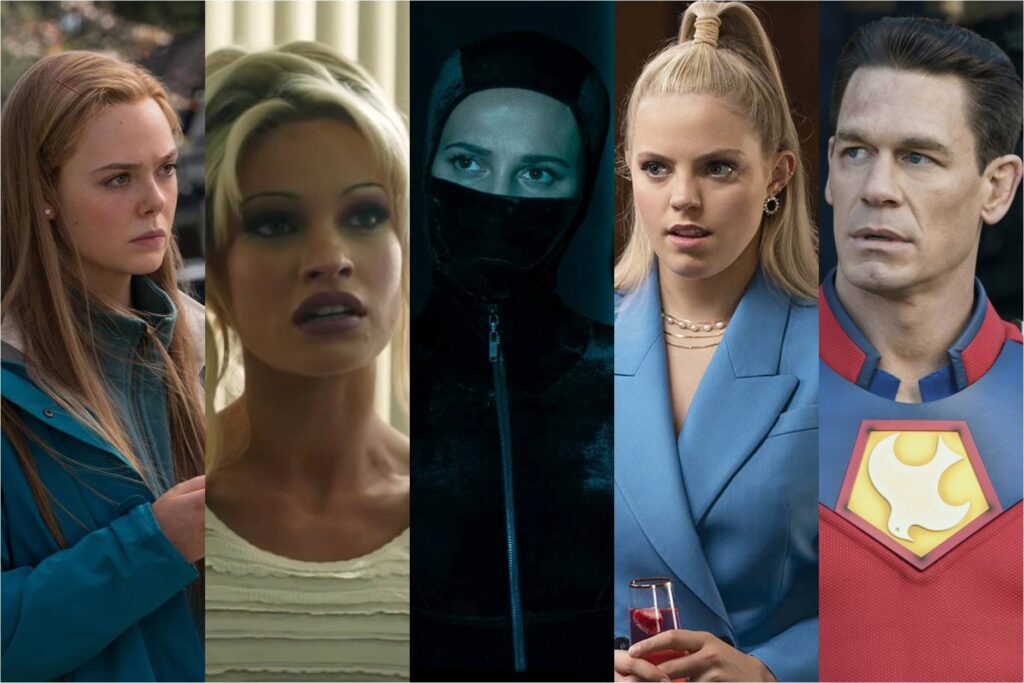 Elle Fanning in The Girl from Plainville; Lily James in Pam & Tommy; Alicia Vikander in Irma Vep; Reneé Rapp in The Sex Lives of College Girls; John Cena in Peacemaker