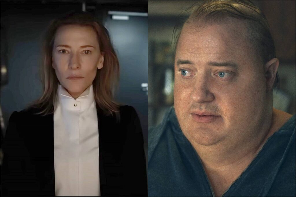 Cate Blanchett in Tár; Brendan Fraser in The Whale