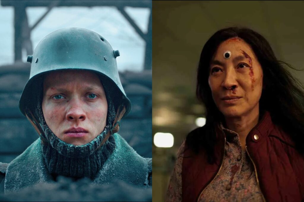 Felix Kammerer in All Quiet on the Western Front; Michelle Yeoh in Everything Everywhere All at Once