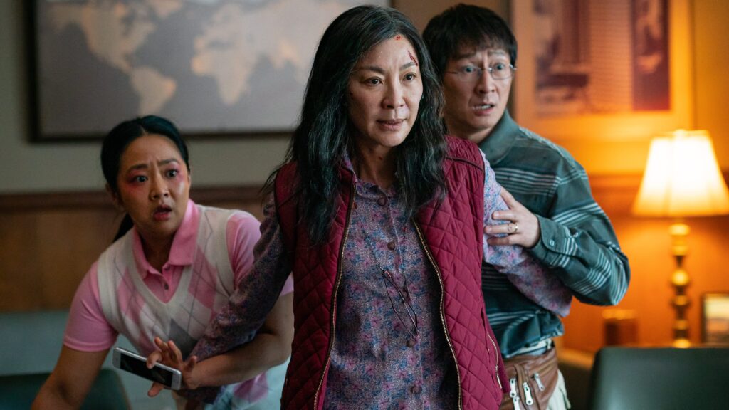 Michelle Yeoh, Stephanie Hsu, and Ke Huy Quan in Everything Everywhere All at Once
