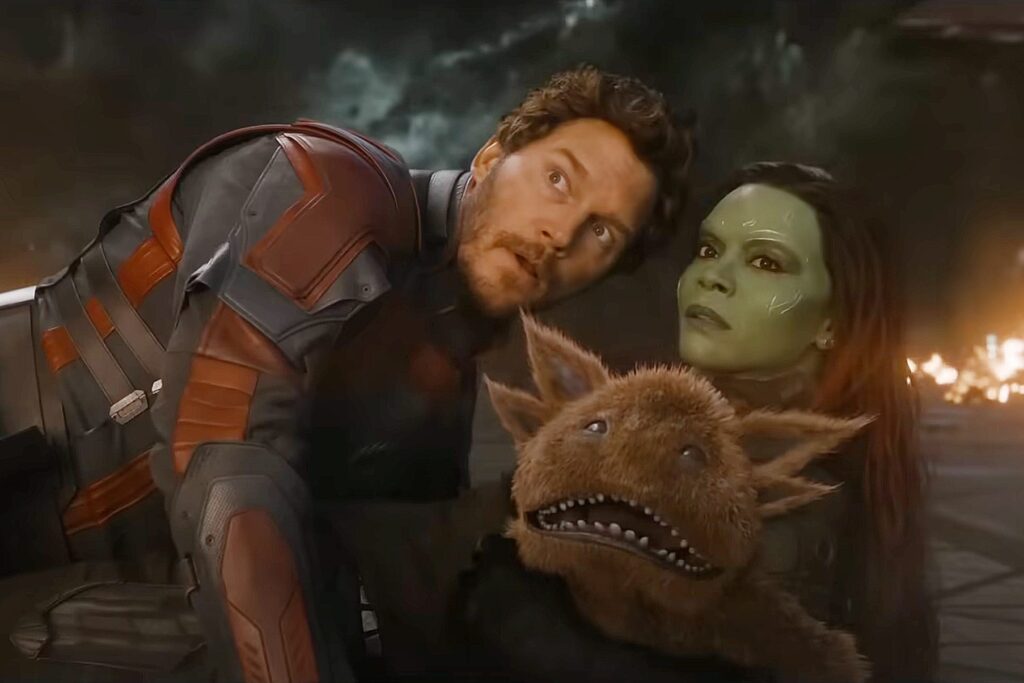 Chris Pratt and Zoe Saldaña in Guardians of the Galaxy, Vol. 3