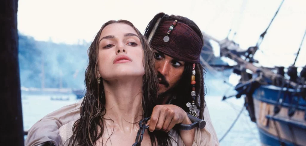 Keira Knightley and Johnny Depp in Pirates of the Caribbean