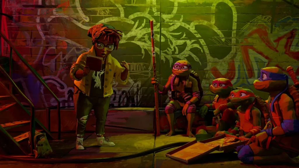 A scene from Teenage Mutant Ninja Turtles: Mutant Mayhem