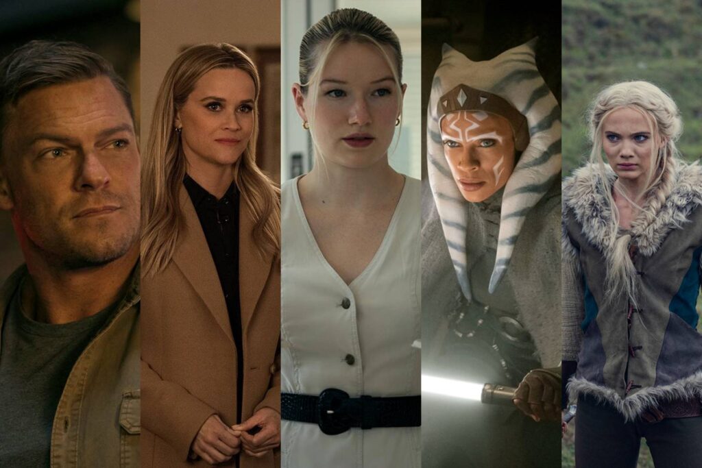 Alan Ritchson in Reacher; Reese Witherspoon in The Morning Show; West Duchovny in Painkiler; Rosario Dawson in Ahsoka; Freya Allan in The Witcher
