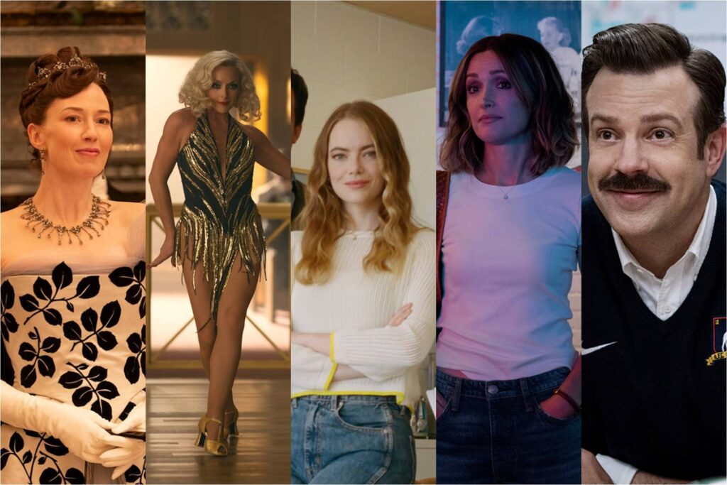 Carrie Coon in The Gilded Age; Jane Krakowski in Schmigadoon; Emma Stone in The Curse; Rose Byrne in Platonic; Jason Sudeikis in Ted Lasso