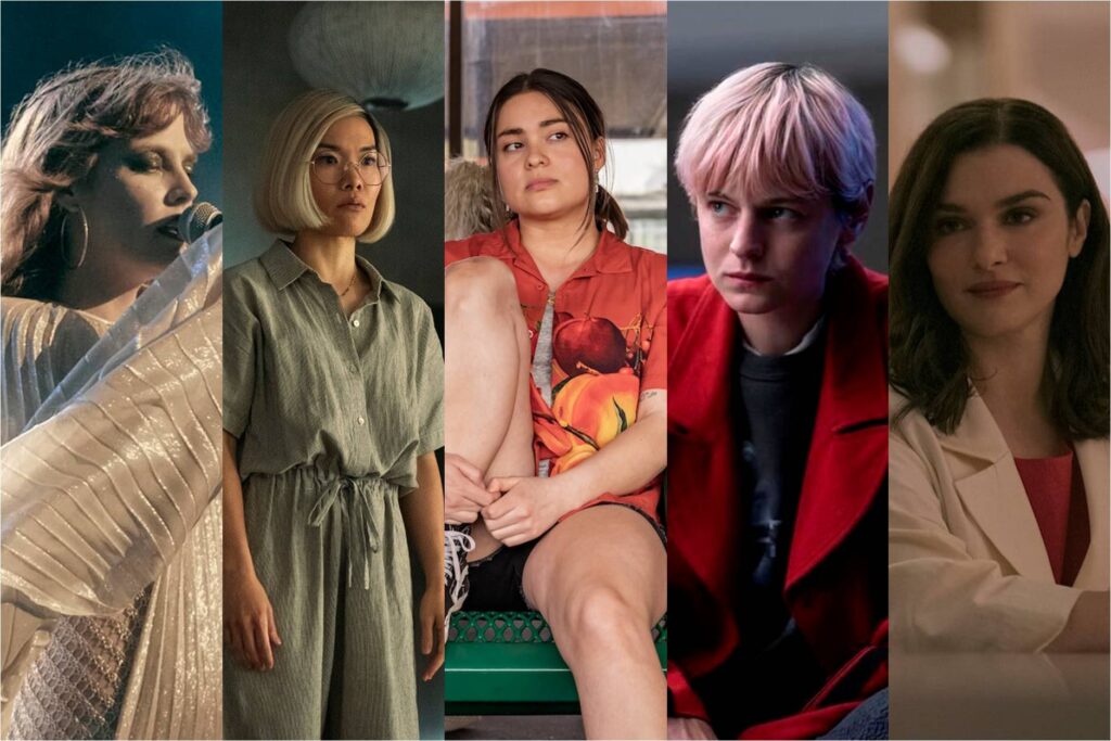 Riley Keough in Daisy Jones and the Six; Ali Wong in Beef; Devery Jacobs in Reservation Dogs; Emma Corrin in A Murder at the End of the World; Rachel Weisz in Dead Ringers