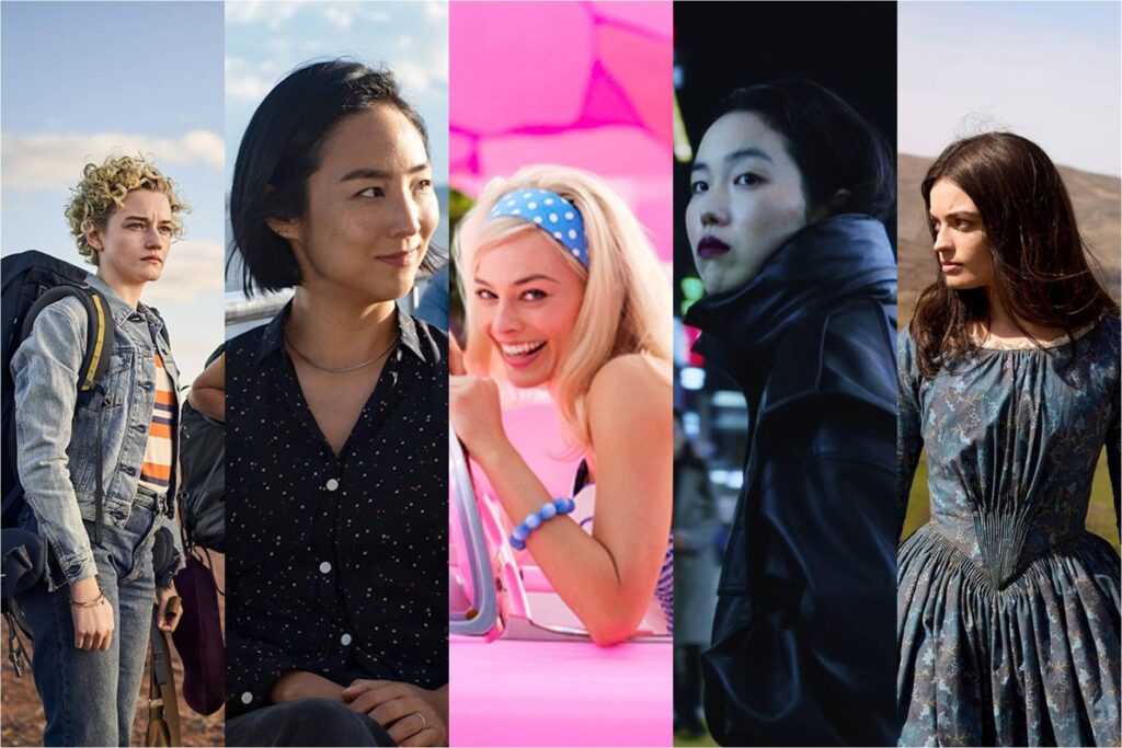 Julia Garner in The Royal Hotel; Greta Lee in Past Lives; Margot Robbie in Barbie; Park Ji-min in Return to Seoul; Emma Mackey in Emily