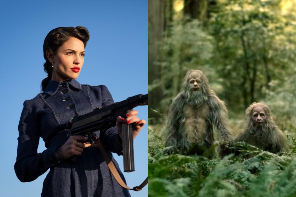 Eiza González in The Ministry of Ungentlemanly Warfare; a scene from Sasquatch Sunset