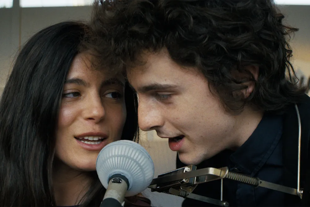 Monica Barbaro and Timothée Chalamet in A Complete Unknown