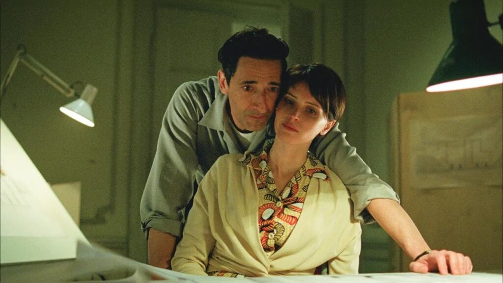 Adrien Brody and Felicity Jones in The Brutalist