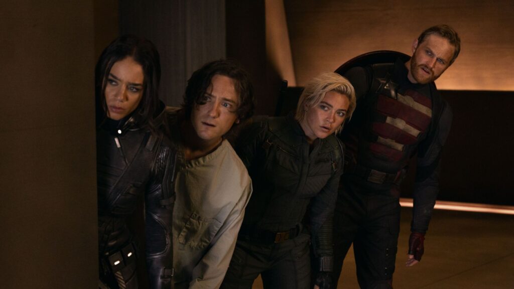 Hannah John-Kamen, Lewis Pullman, Florence Pugh, and Wyatt Russell in Thunderbolts