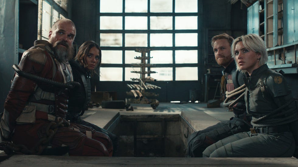 David Harbour, Hannah John-Kamen, Wyatt Russell, and Florence Pugh in Thunderbolts