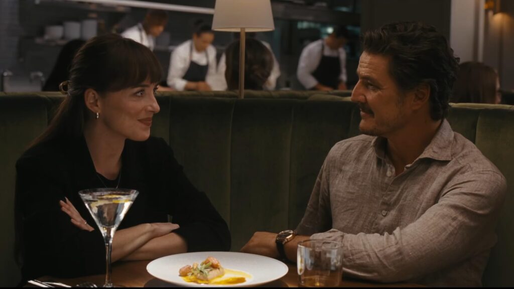 Dakota Johnson and Pedro Pascal in Materialists
