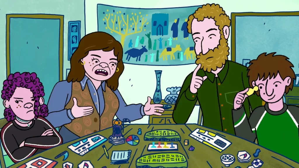 The family in Long Story Short playing a board game