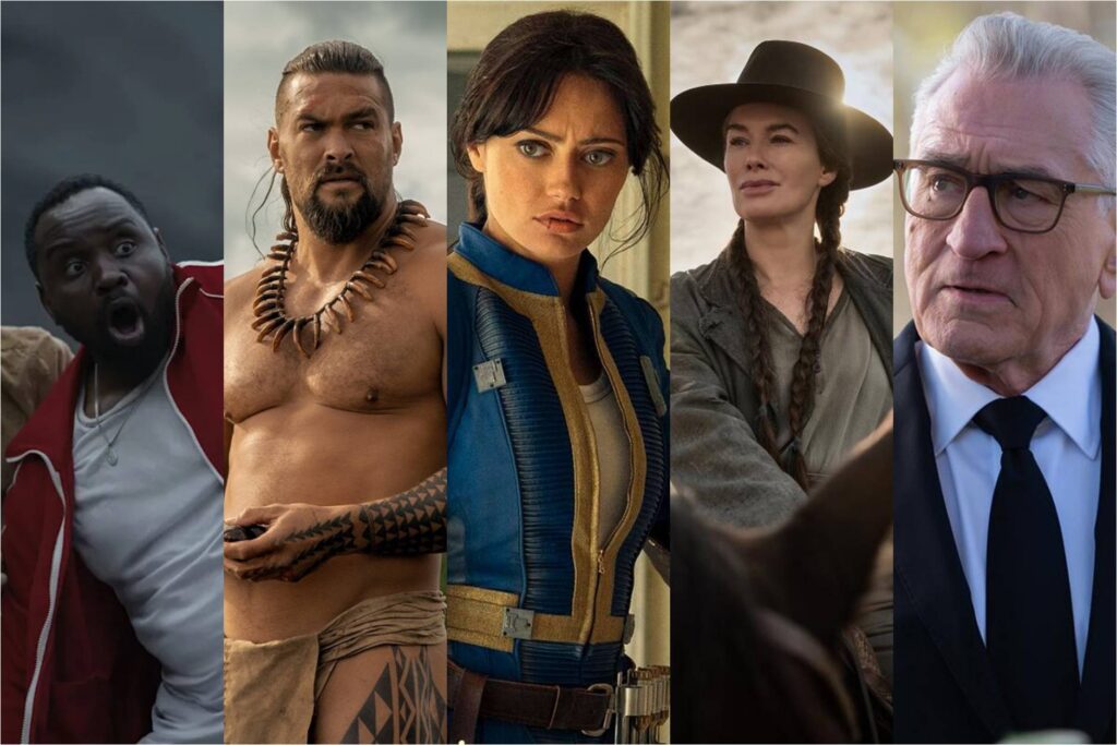 Brian Tyree Henry in Dope Thief; Jason Momoa in Chief of War; Ella Purnell in Fallout; Lena Headey in The Abandons; Robert De Niro in Zero Day