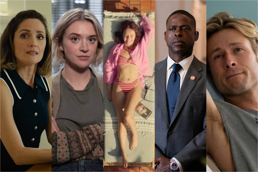 Rose Byrne in Platonic; Chelsea Frei in The Paper; Olivia Cooke in The Girlfriend; Sterling K. Brown in Paradise; Glen Powell in Chad Powers