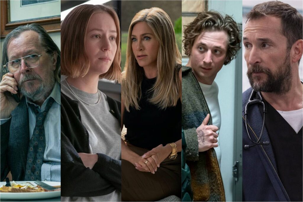 Gary Oldman in Slow Horses; Hannah Einbinder in Hacks; Jennifer Aniston in The Morning Show; Jeremy Allen White in The Bear; Noah Wyle in The Pitt