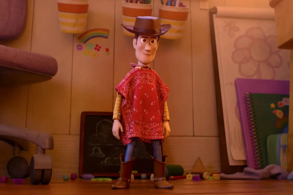 Woody wearing a poncho in Toy Story 5
