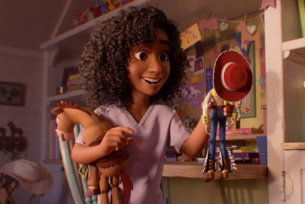 Blaze holding Jessie and Bullseye in Toy Story 5