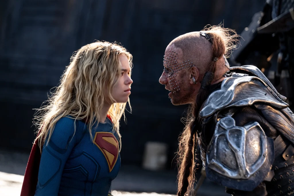Milly Alcock and Matthias Schoenaerts in Supergirl