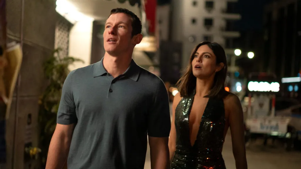 Callum Turner and Monica Barbaro in One Night Only