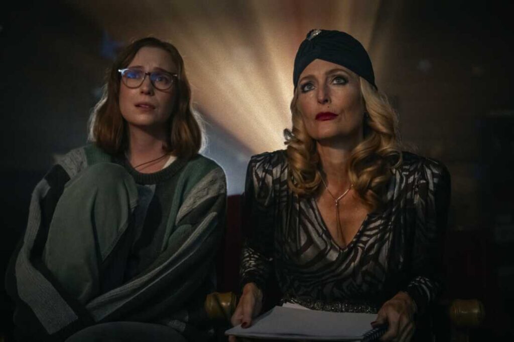 Hannah Einbinder and Gillian Anderson in Teenage Sex and Death at Camp Miasma
