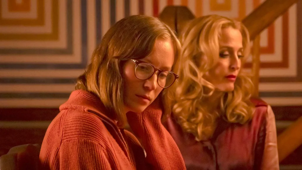 Hannah Einbinder and Gillian Anderson in Teenage Sex and Death at Camp Miasma