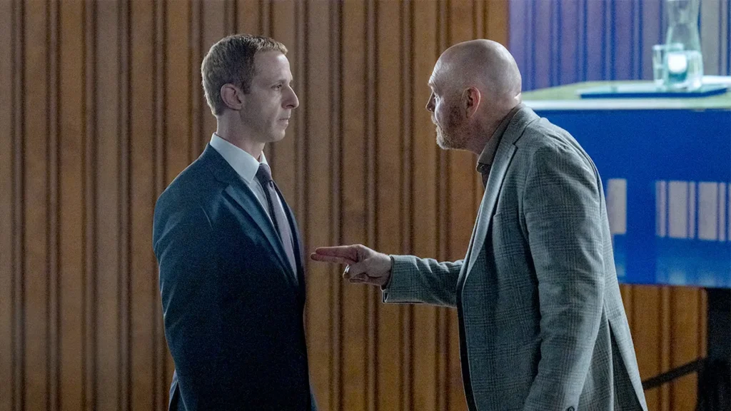 Jeremy Strong and Bill Burr in The Social Reckoning